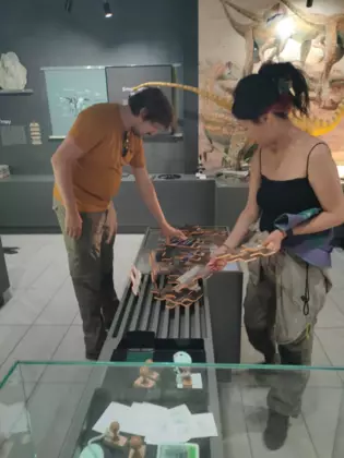 Studenci układają puzzle ze smokiem.